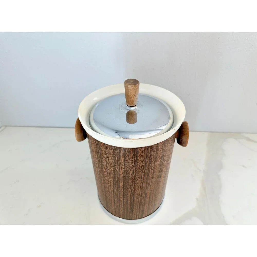 Vintage 1960s Kromex Ice Bucket with Tongs - Marked Made in USA Bar Cart